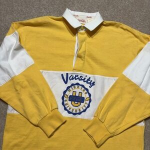 Vintage Coca-Cola Rugby Shirt Mens XL Yellow Varsity Long Sleeve 90s Preppy Twee